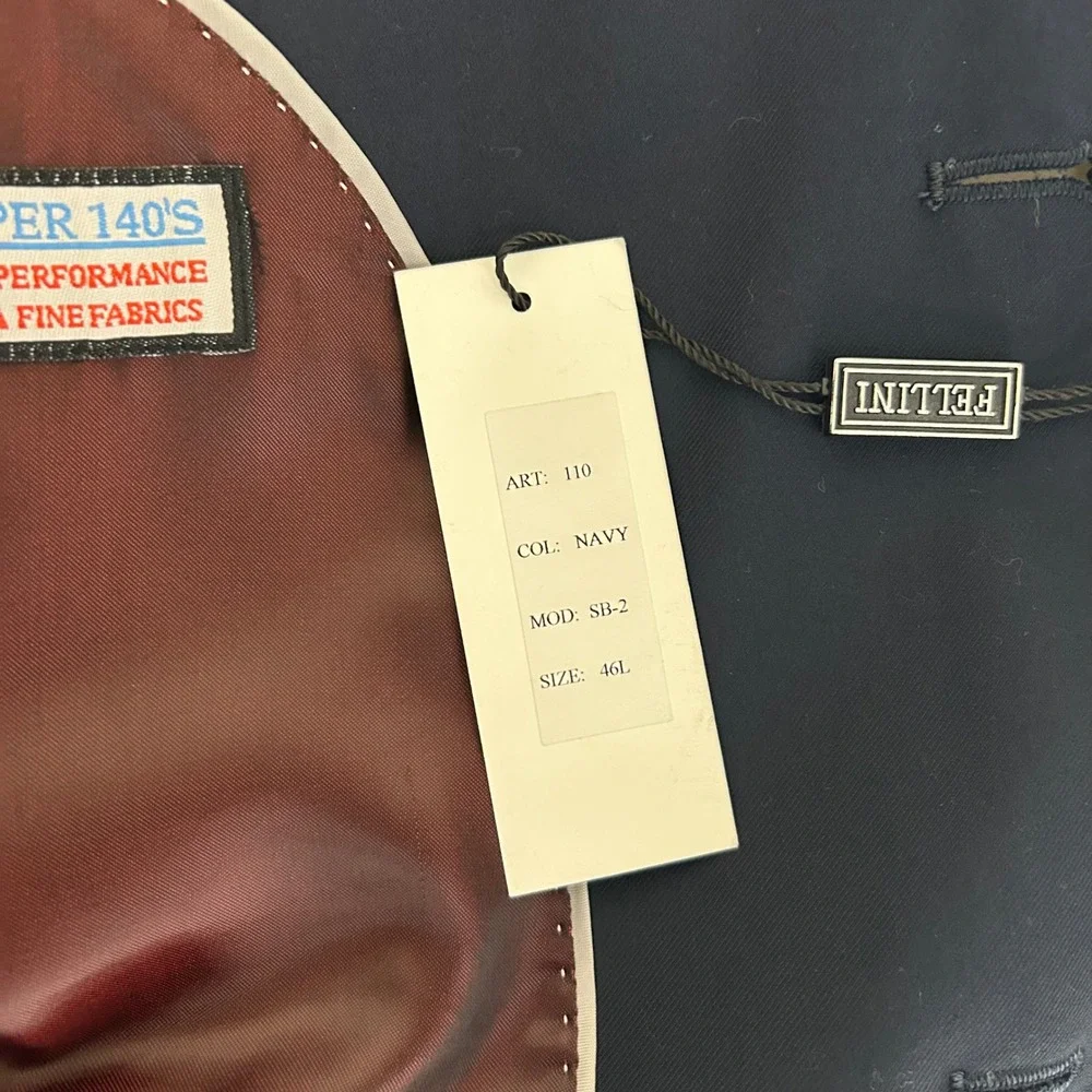 Fellini Uomo Sport Coat Mens 46L Navy Blue Super 140s Wool‎ Blazer SB-2